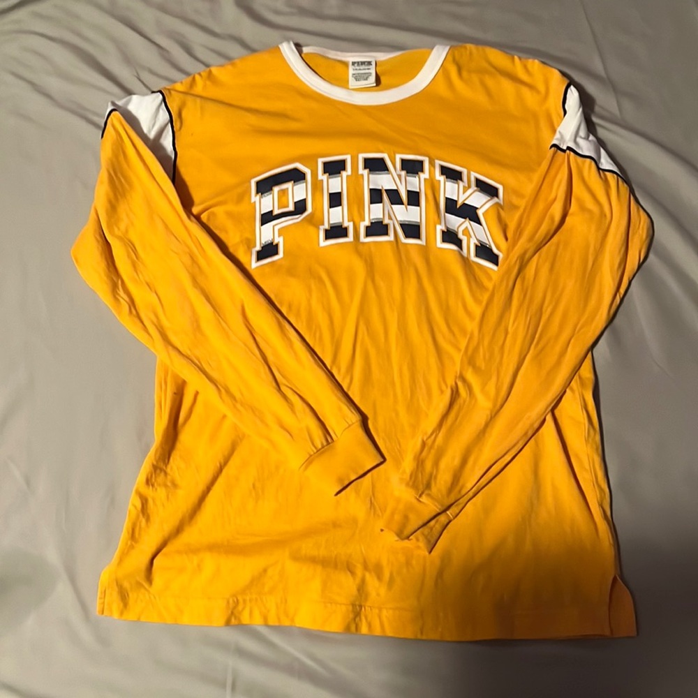 PINK Yellow Long Sleeve Tee